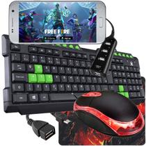 Mobilador Completo Para Celular E Tablet Jogar Free Fire Kit Teclado Mouse Hub OTG