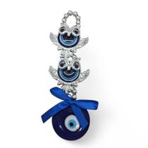 Móbile Dupla de Corujas da Sorte com Murano Olho Grego 16 cm
