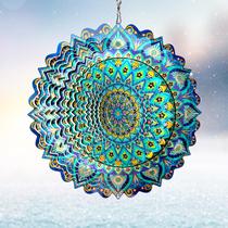 Móbile Eólico Eiryhope Mandala Pavão 30 cm em Aço Inoxidável