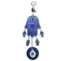 Móbile Mão Hamsá Com Olho Grego Azul Proteção Família 20cm