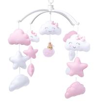 Móbile Musical Bebe Nuvem Chuva Amor Berço Benção Rosa Bebê