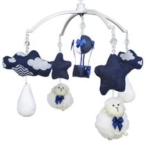 Móbile Musical Carneiro, Nuvens E Balão Marinho Quarto Bebê Móbile Musical Carneiro, Nuvens E Balão Marinho Quarto Bebê