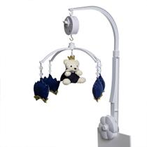 Móbile Musical Corôas Azul Marinho E Ursinho Quarto Bebê Menino