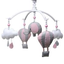 Móbile Musical Elefante Balão Rosa Quarto Bebê Infantil Menina