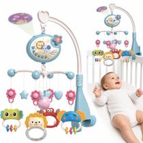 Mobile Musical para Berço Bebê Menino com Projetor Luz Controle Remoto Rotação 360 Timer e Canções
