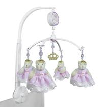 Móbile Musical Ursa Princesa Rosa e Coroa Dourada Quarto Bebê Infantil Menina
