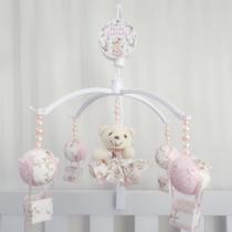 Mobile para berço musical giratório ursa floral balão rosa