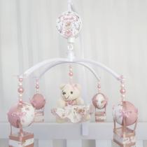 Mobile para berço musical giratório ursa floral balão rosé - Le-leão Artigos Infantis