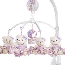 Mobile Para Berço Musical Giratório Ursa Floral Lilás