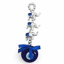 Móbile Trio Elefantes da Sorte com Murano Olho Grego 16 cm