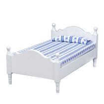 Mobiliário de casa de bonecas em miniatura, cama individual de madeira com colchão Mobiliário de casa de bonecas em miniatura, cama individual de madeira com colchão