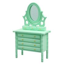 Mobiliário de casa de bonecas em miniatura Green Vanity Dresser escala 1:12 Mobiliário de casa de bonecas em miniatura Green Vanity Dresser escala 1:12