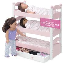 Mobiliário Doll Furniture Emily Rose, beliche triplo para bonecas de 18 polegadas