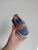 Mocassim bebê Molekinho Jeans escuro/Branco/Pinhão Ref.: 2950.102