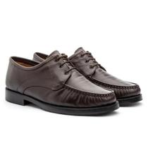 Mocassim Couro Masculino Cadarço Bico Redondo Casual