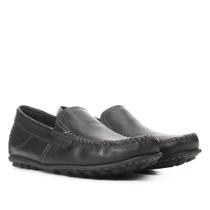 Mocassim Couro Pegada Liso Pespontos - Preto