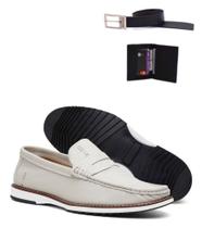 Mocassim Docksider Masculino Em Couro Calce Fácil Elegante Kit