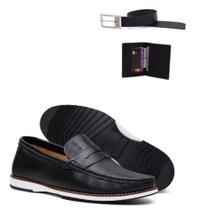 Mocassim Docksider Masculino Em Couro Calce Fácil Elegante Kit