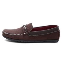 Mocassim Drive Masculino Camurça Costura Manual Detalhe Metal Âncora Frontal Casual Confortavel