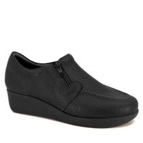 Mocassim em Couro Ziper Salto Anabela 6262 Preto Usaflex Mocassim em Couro Ziper Salto Anabela 6262 Preto Usaflex