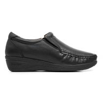 Mocassim Femini Couro Preto Casual Confort Ortopédico Mager