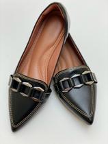 Mocassim Feminino Bico Fino Com Enfeite - Preto