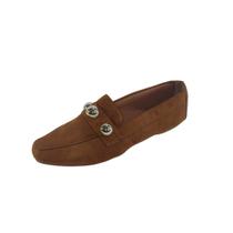 Mocassim feminino camurça caramelo / ouro - luizamina