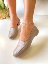 Mocassim Feminino Cinza Couro Legítimo Confort Sapatilha Bico Quadrado Marca Nilza Camargos
