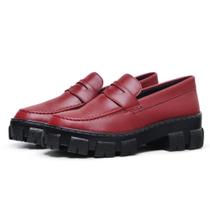 Mocassim Feminino Classico Blogueira Casual Solado Tratorado Salto Baixo Bico Redondo Macio