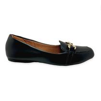 Mocassim Feminino Comfort Bico Quadrado Detalhe Elos Dourados Mocassim Feminino Comfort Bico Quadrado Detalhe Elos Dourados