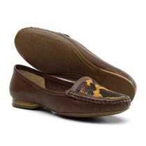 Mocassim Feminino Couro Animal Print Onça Dia a Dia Conforto Mocassim Feminino Couro Animal Print Onça Dia a Dia Conforto