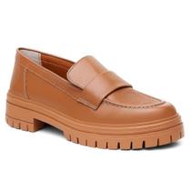 Mocassim Feminino Couro Calce Fácil Solado Tratorado Casual