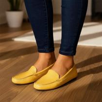 Mocassim Feminino Couro Legitimo Amarelo Pesponto