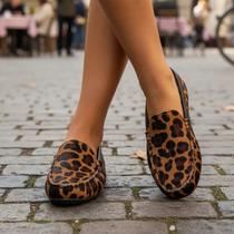 Mocassim Feminino Couro Legítimo Conforto Animal Print Onça Mocassim Feminino Couro Legítimo Conforto Animal Print Onça