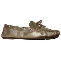 Mocassim Feminino Couro Legítimo Ouro Branco Laço