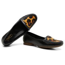 Mocassim Feminino Couro Salto Animal Print Estilo Moderno Marrom Claro 39