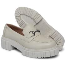 Mocassim Feminino Couro Sola Plataforma Tratorada cor Branco