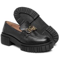 Mocassim Feminino Couro Sola Plataforma Tratorada Metal cor Preto Mocassim Feminino Couro Sola Plataforma Tratorada Metal cor Preto