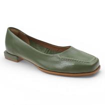 Mocassim Feminino de Couro Macio Manuela Verde Oliva Cultha - Mocassim Feminino de Couro Macio Manuela Verde Oliva Cultha -
