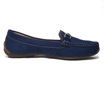 Mocassim Feminino Donatella Azul Em Couro Legitimo Liliah Shoes