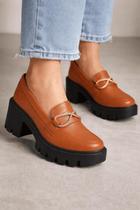 Mocassim Feminino Evangélico Tratorado Sapato Casual Caramelo Brilho