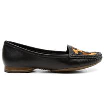 Mocassim Feminino Ipê Mulato Sapatilha Feminina Couro Confortavel Preto Onca