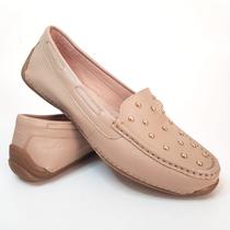 Mocassim Feminino Nicole Bege Em Couro Legitimo Liliah Shoes