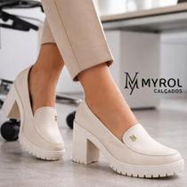 Mocassim Feminino Oxford Salto Alto Com Metal Off White Mocassim Feminino Oxford Salto Alto Com Metal Off White