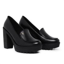 Mocassim Feminino Oxford Salto Alto Com Metal Preto