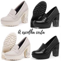 Mocassim Feminino Oxford Salto Alto Off White