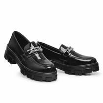 Mocassim Feminino Oxford Sola Tratorado Preto Salto