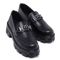 Mocassim Feminino Preto Couro Conforto Sola Tratorada Moderno Mocassim Feminino Preto Couro Conforto Sola Tratorada Moderno