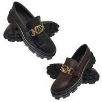 Mocassim Feminino Sapato Oxford Sola Tratorada Plataforma Blogueira Preto e Marrom Metal Mocassim Feminino Sapato Oxford Sola Tratorada Plataforma Blogueira Preto e Marrom Metal