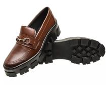 Mocassim Feminino Sapato Oxford Sola Tratorada Plataforma Blogueira Preto e Marrom Metal - MODATIVA